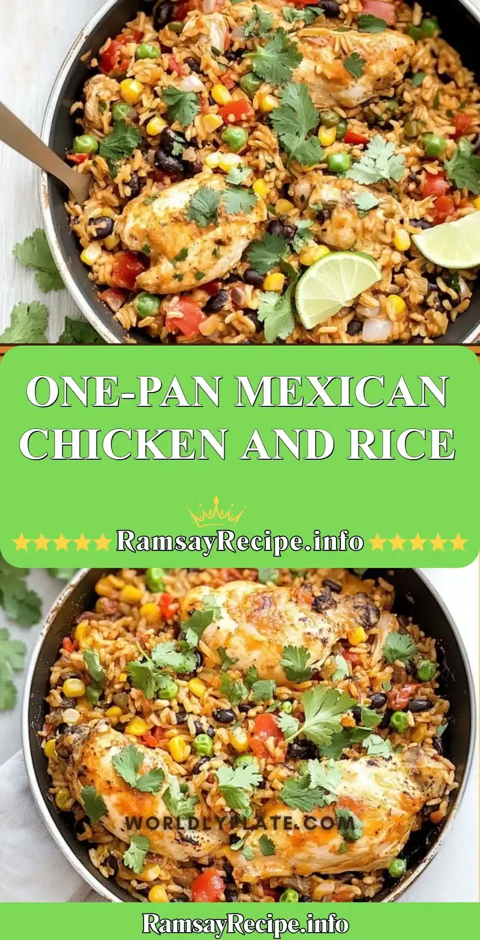 Delicious One-Pan Mexican Chicken with Rice garnished with fresh herbs