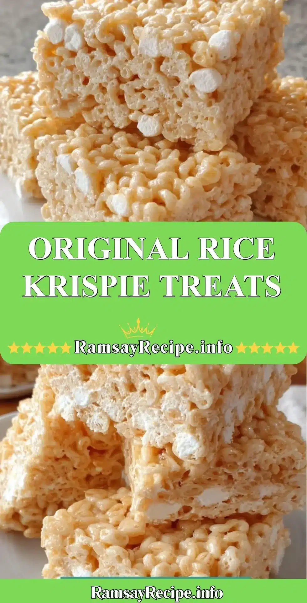 Homemade Original Rice Krispie Treats with melted marshmallows and crispy rice cereal