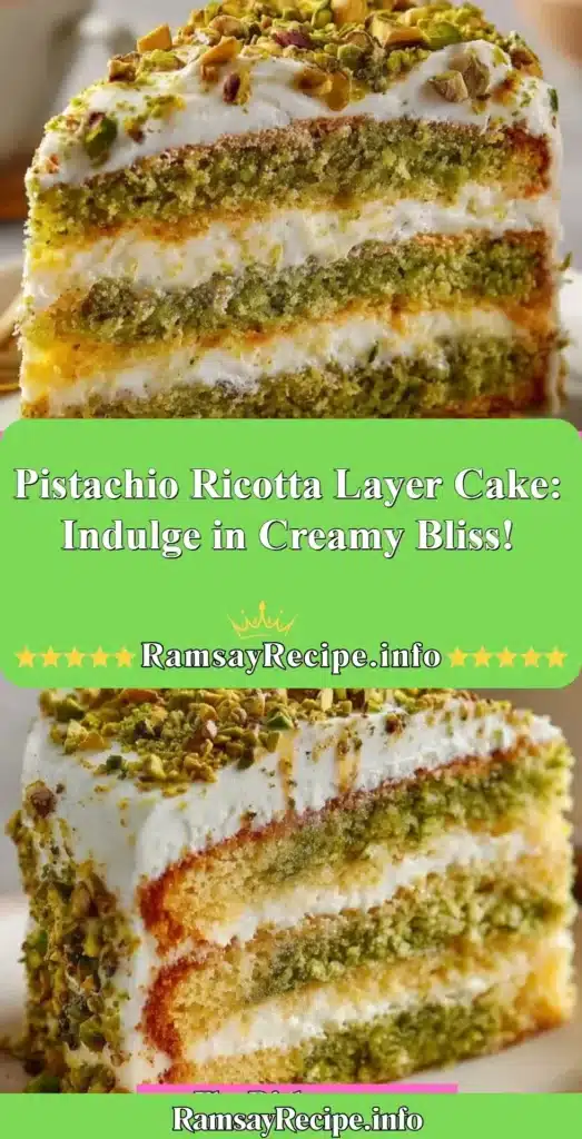 Delicious pistachio ricotta layer cake with creamy layers and pistachio nuts