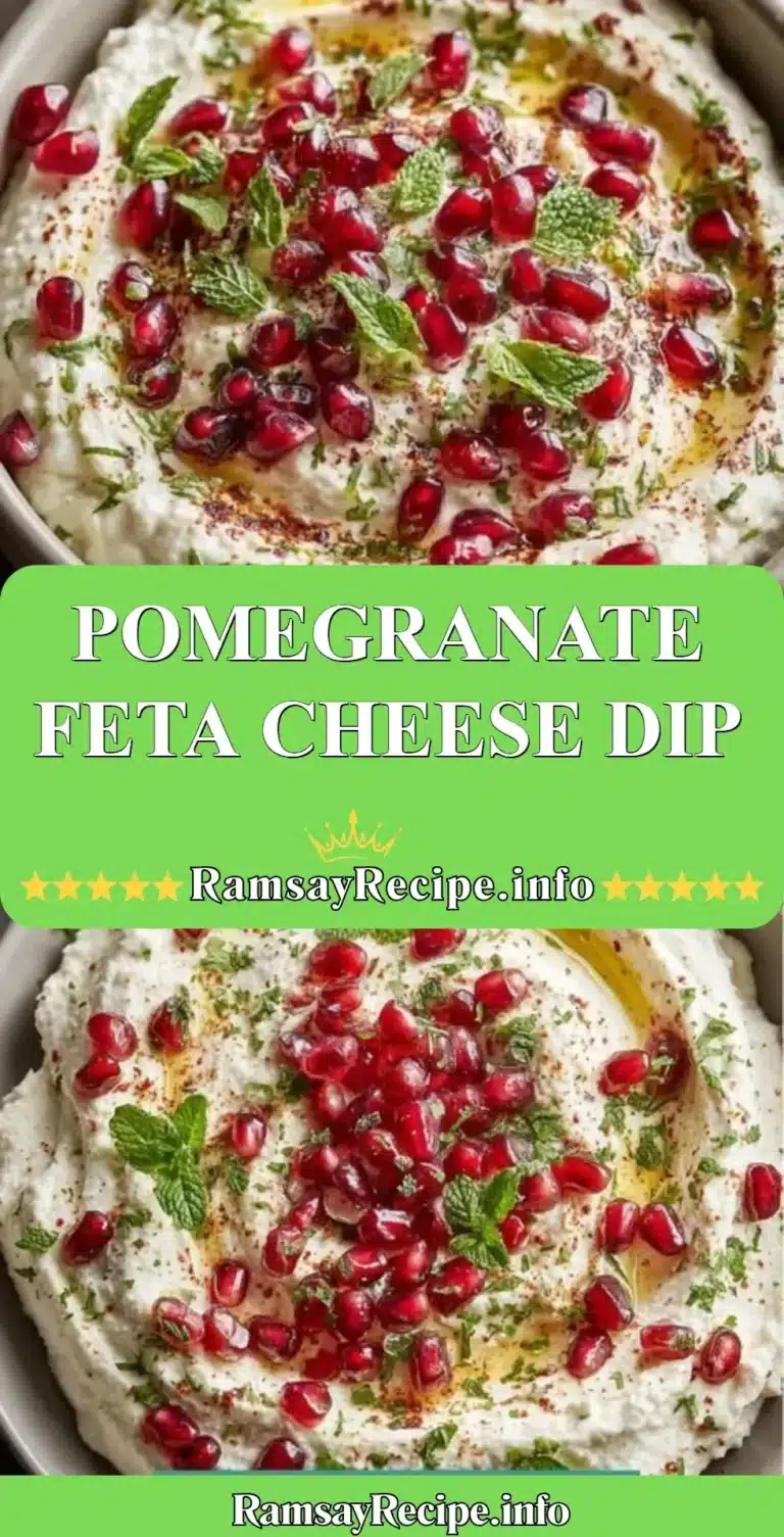 Pomegranate feta cheese dip served in a bowl with garnishes