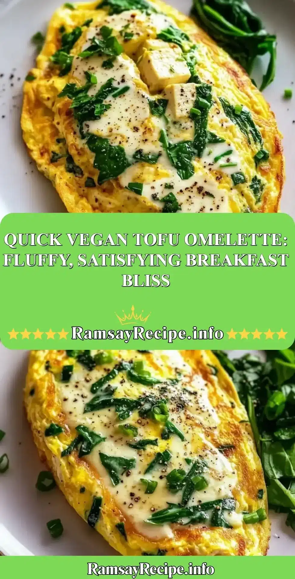 Fluffy vegan tofu omelette served with fresh herbs and vegetables