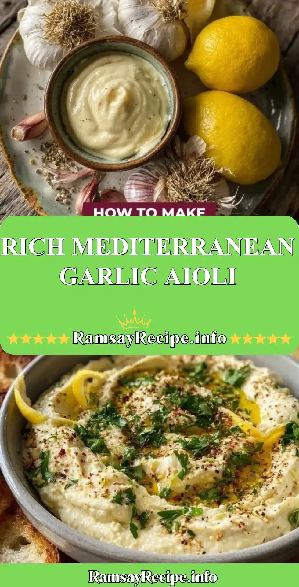 Rich Mediterranean Garlic Aioli 2 Delicious Mediterranean garlic aioli served in a bowl with fresh herbs