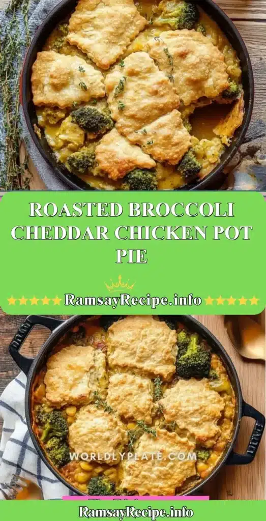 Roasted Broccoli Cheddar Chicken Pot Pie with golden crust and fresh ingredients