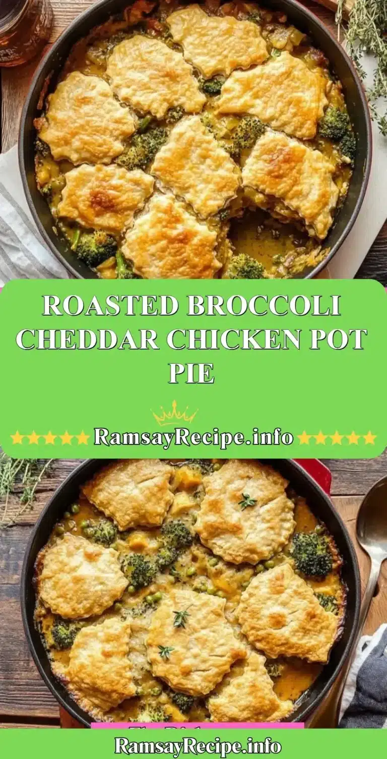 Roasted Broccoli Cheddar Chicken Pot Pie served in a rustic dish