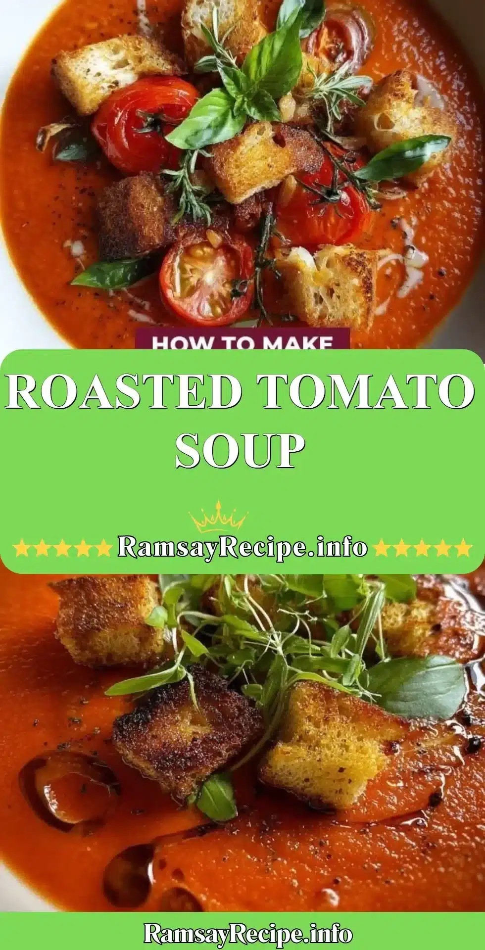 Bowl of delicious roasted tomato soup with fresh basil garnishing