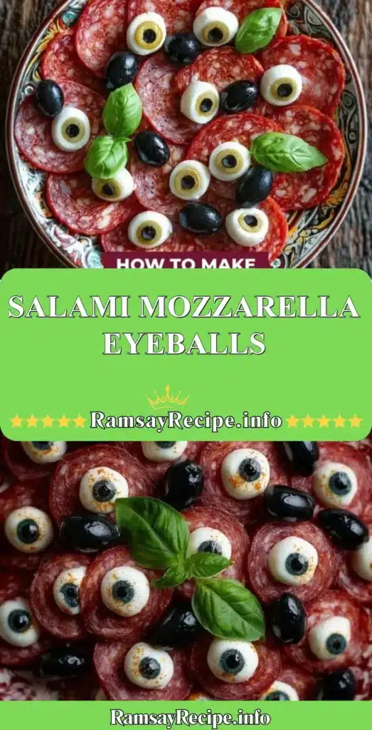 Salami Mozzarella Eyeballs decorated for a fun appetizer presentation
