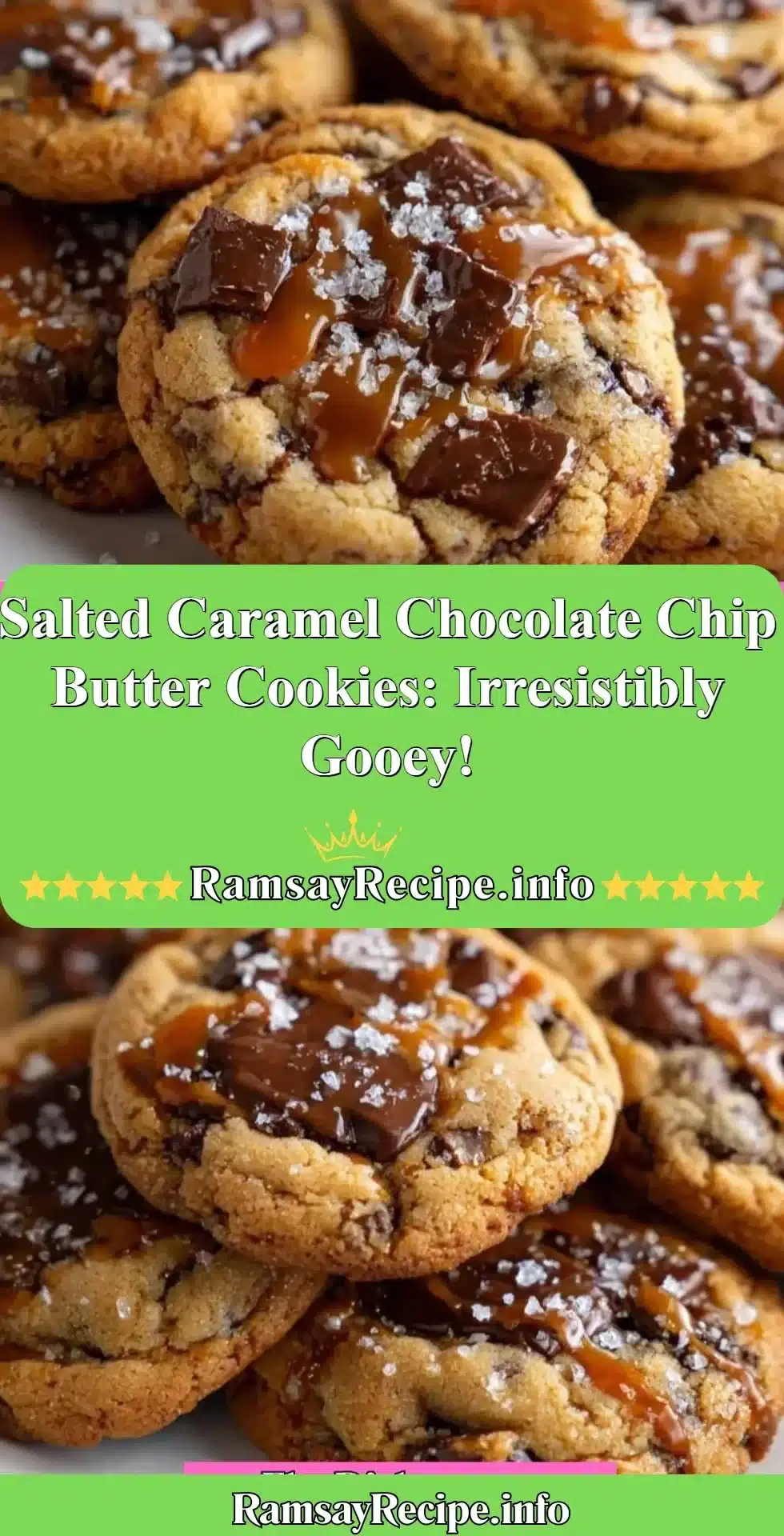 Plate of salted caramel chocolate chip butter cookies, gooey and delicious.