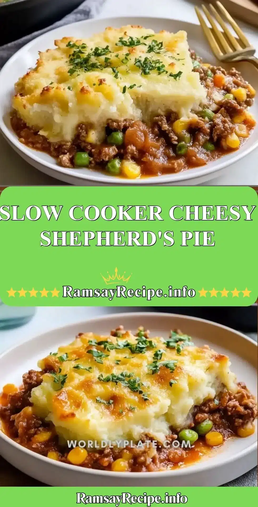 Slow Cooker Cheesy Shepherd's Pie 2 Slow cooker cheesy shepherd's pie with creamy cheese topping and vegetables
