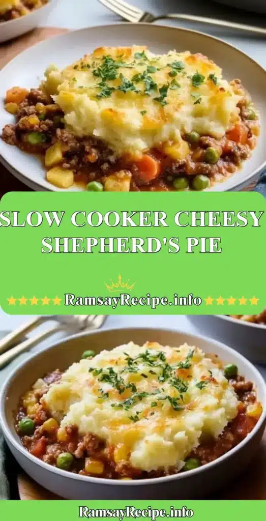 Slow cooker cheesy shepherd's pie with creamy topping and hearty filling
