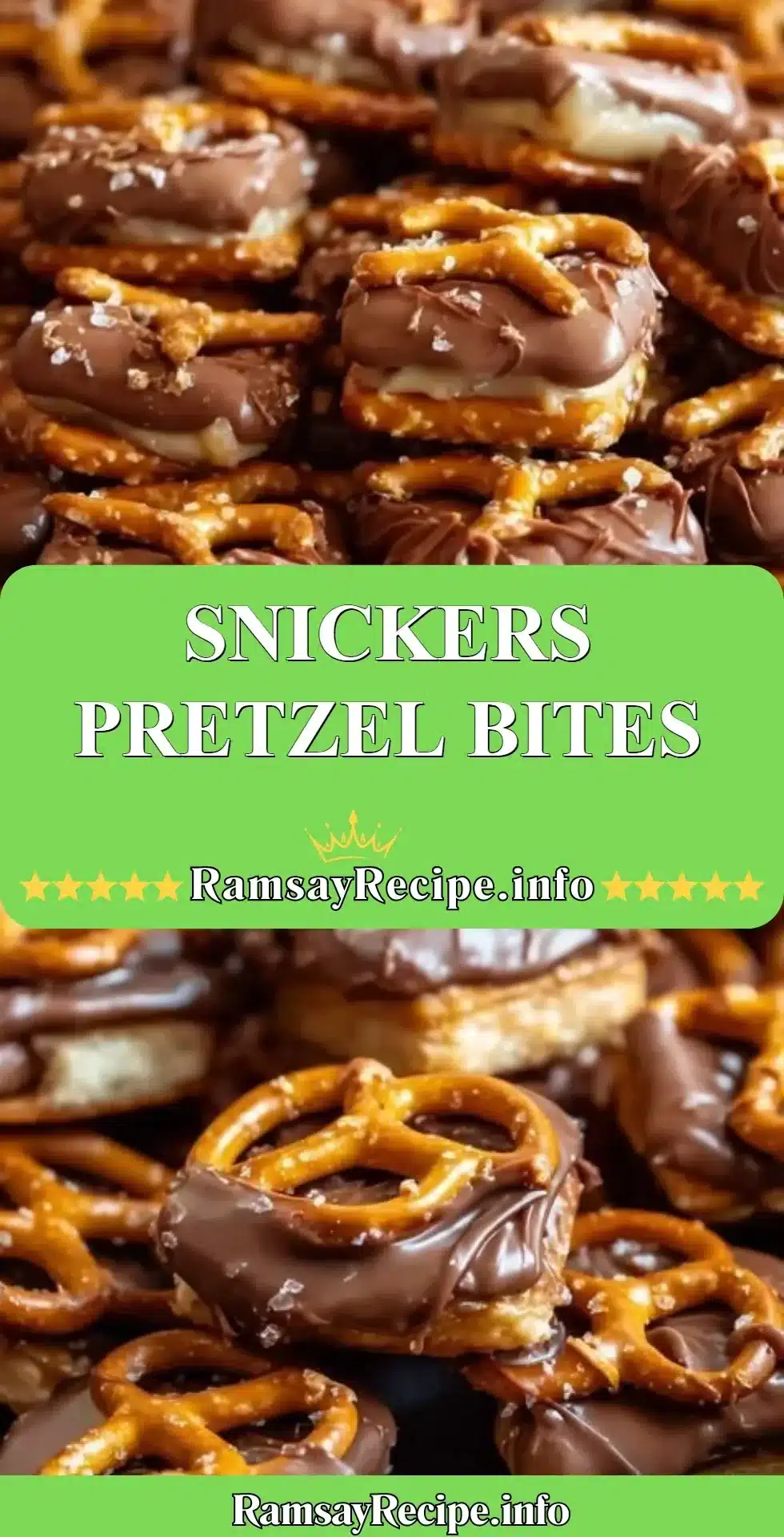 Snickers Pretzel Bites 2 Snickers Pretzel Bites - a delicious mix of sweet chocolate, caramel, and salty pretzel