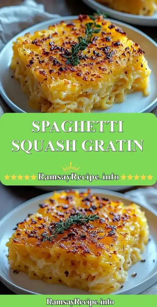 Baked spaghetti squash gratin topped with cheese and herbs in a serving dish.