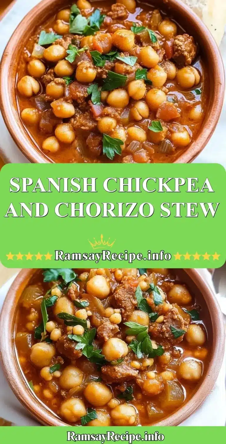 Delicious Spanish chickpea and chorizo stew served in a bowl with fresh herbs