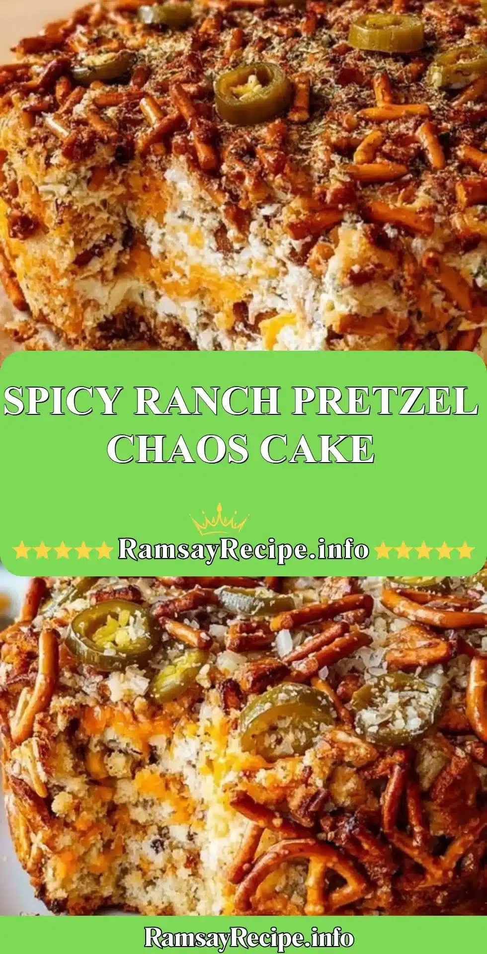 Spicy Ranch Pretzel Chaos Cake with vibrant colors and toppings