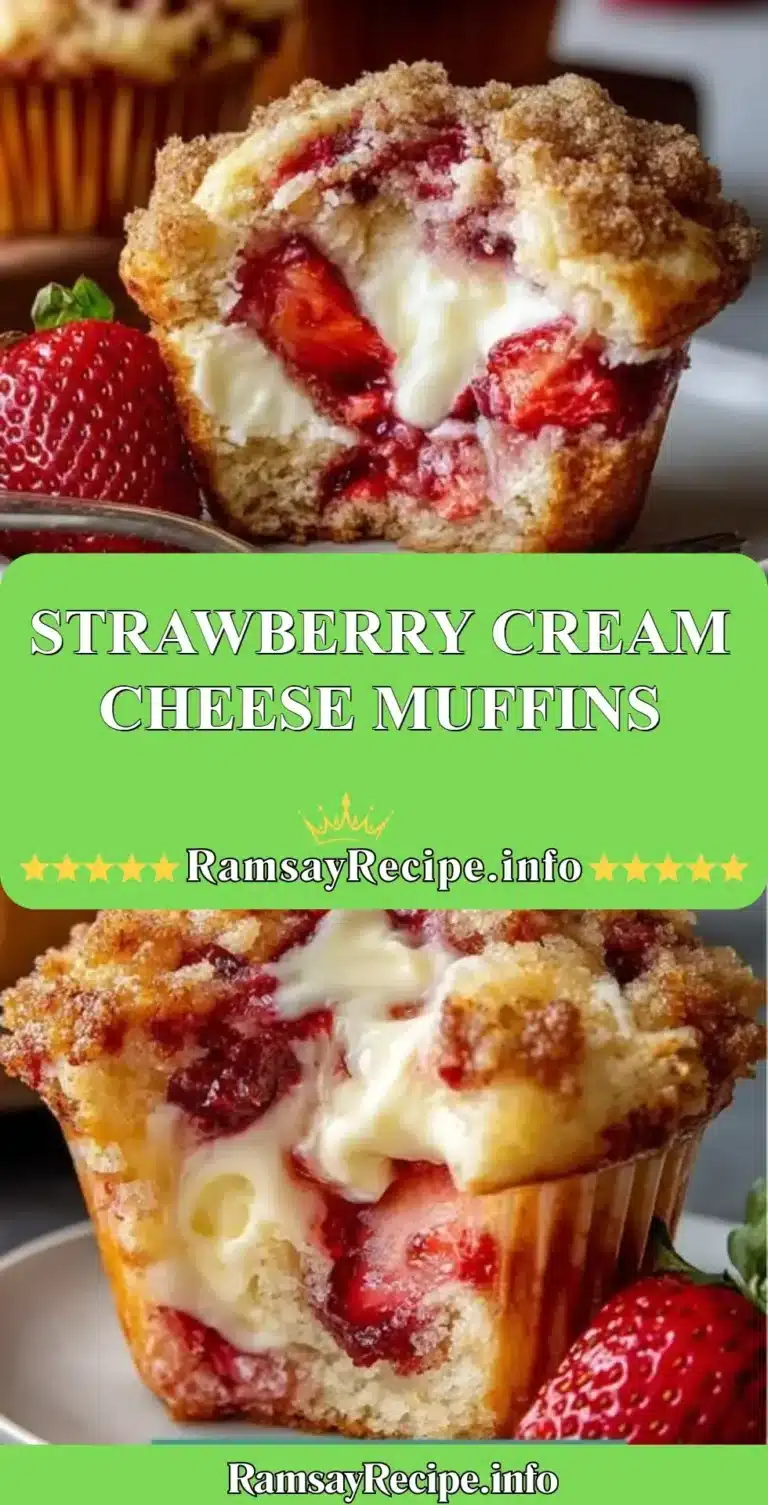 Freshly baked Strawberry Cream Cheese Muffins on a rustic table