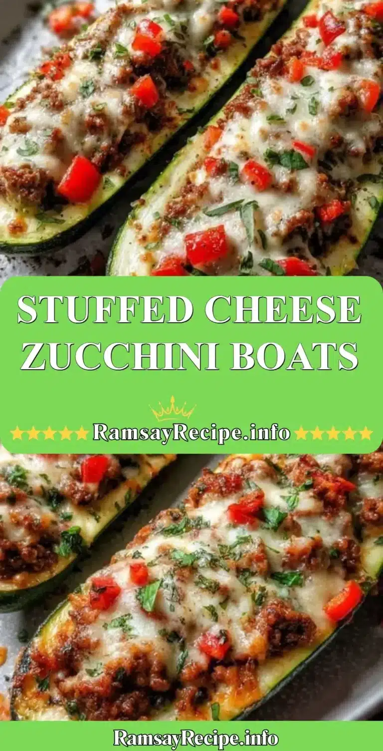 Stuffed Cheese Zucchini Boats 7 Stuffed cheese zucchini boats baked and garnished with herbs.