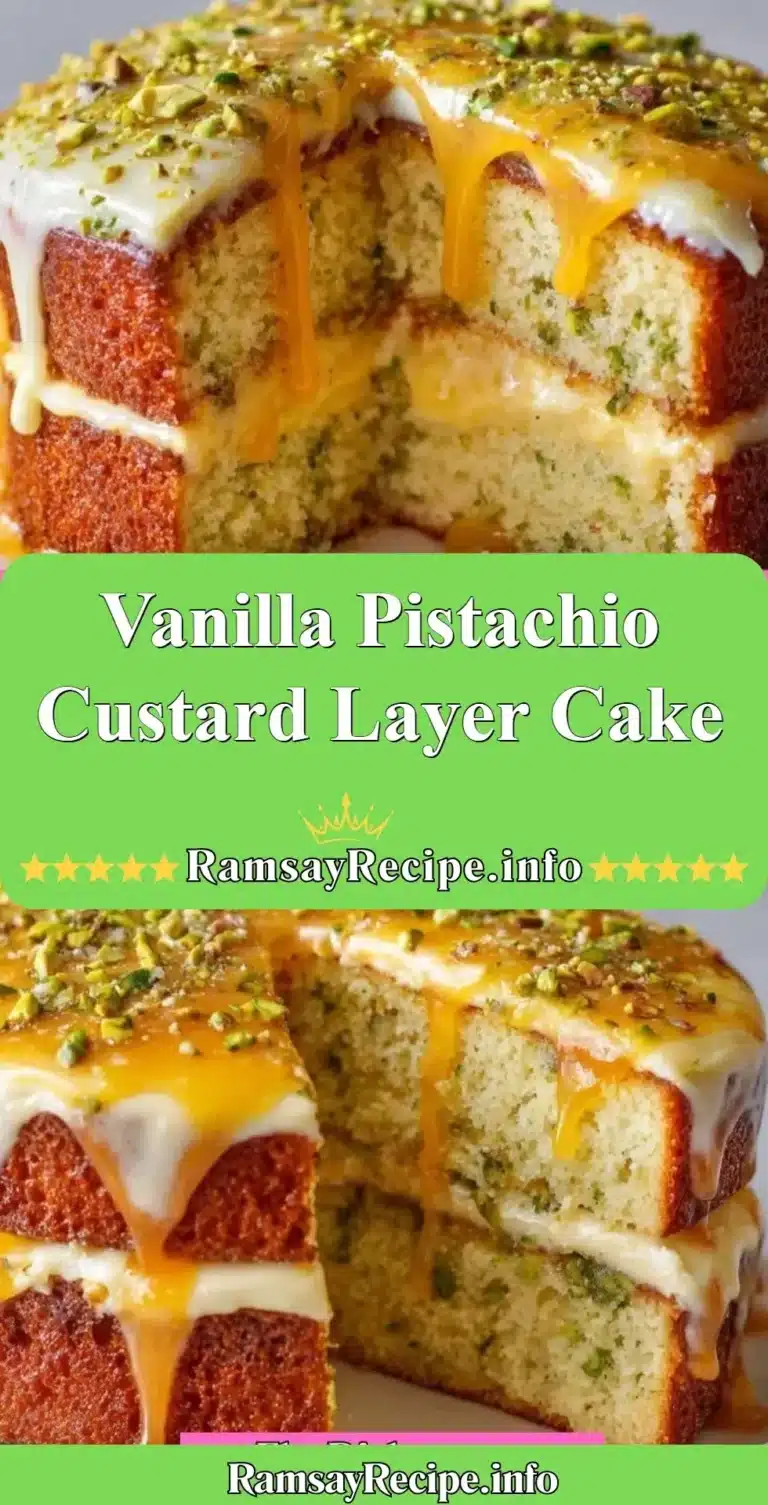 Vanilla Pistachio Custard Layer Cake 6 Slice of Vanilla Pistachio Custard Layer Cake with creamy layers and nuts on top