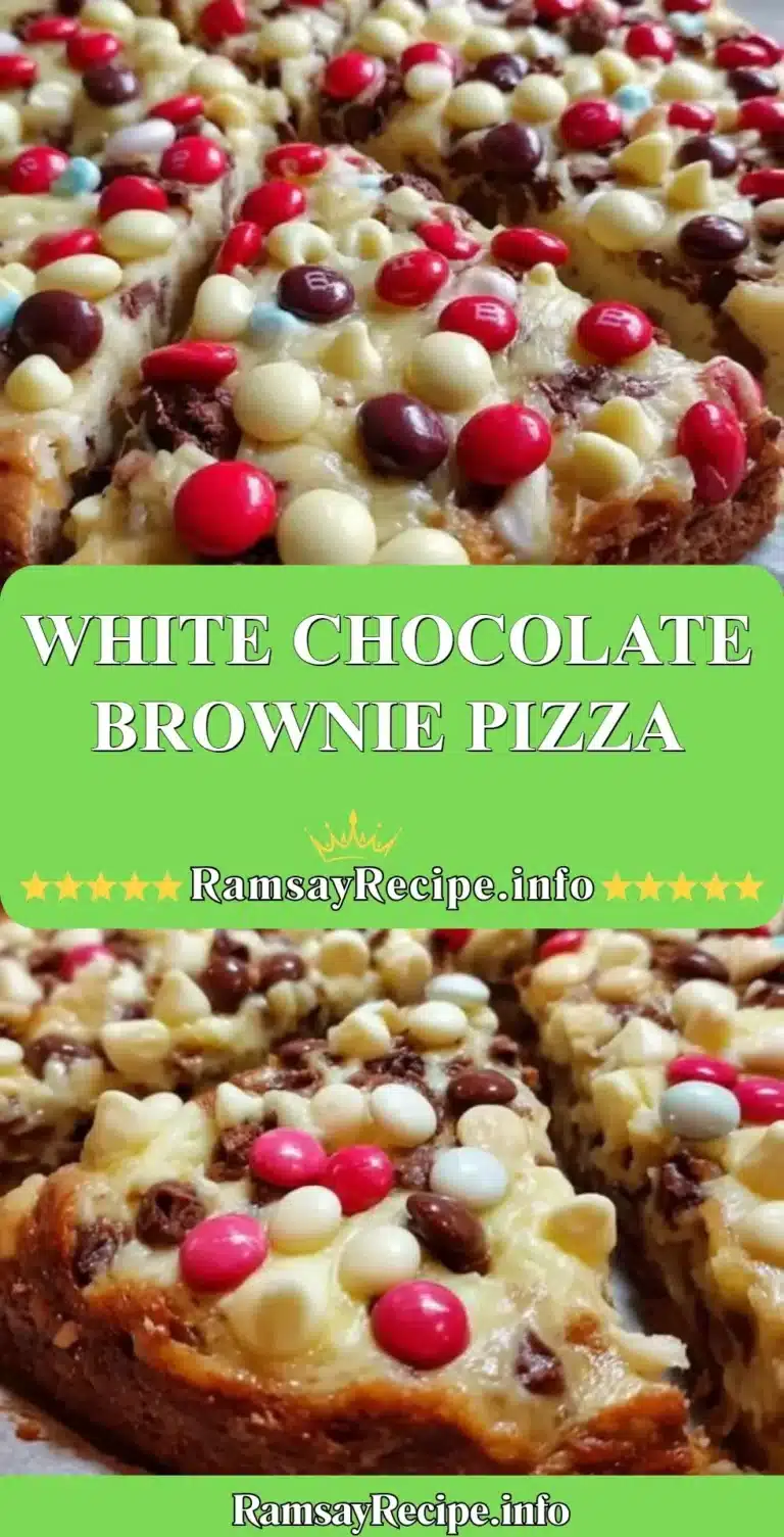 Delicious White Chocolate Brownie Pizza topped with white chocolate and nuts.
